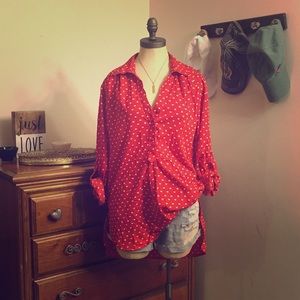 Heart Print Half Button Down Shirt
